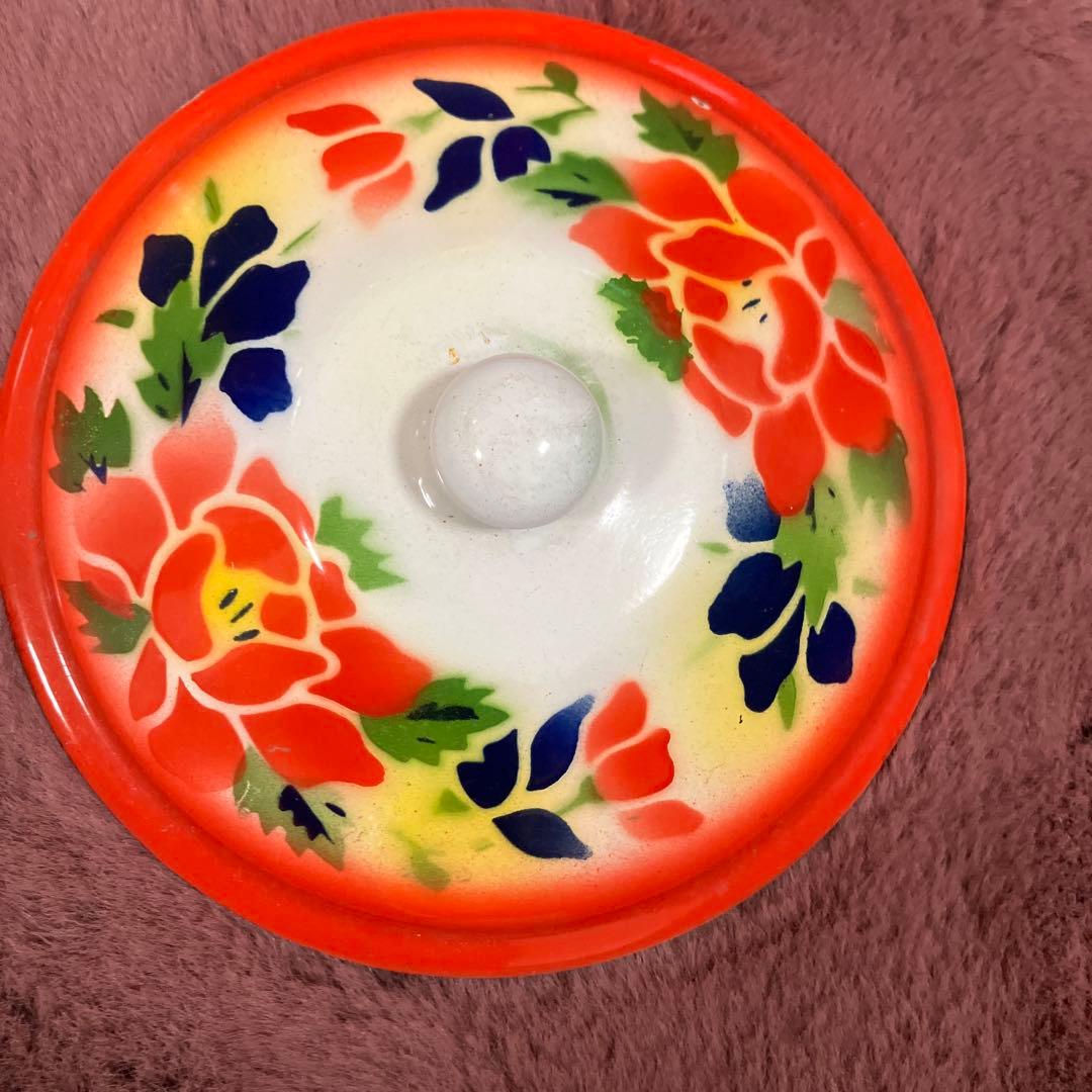 花柄ボウルセット 蓋付き 大中　ホーロー　アンティーク　ビンテージ