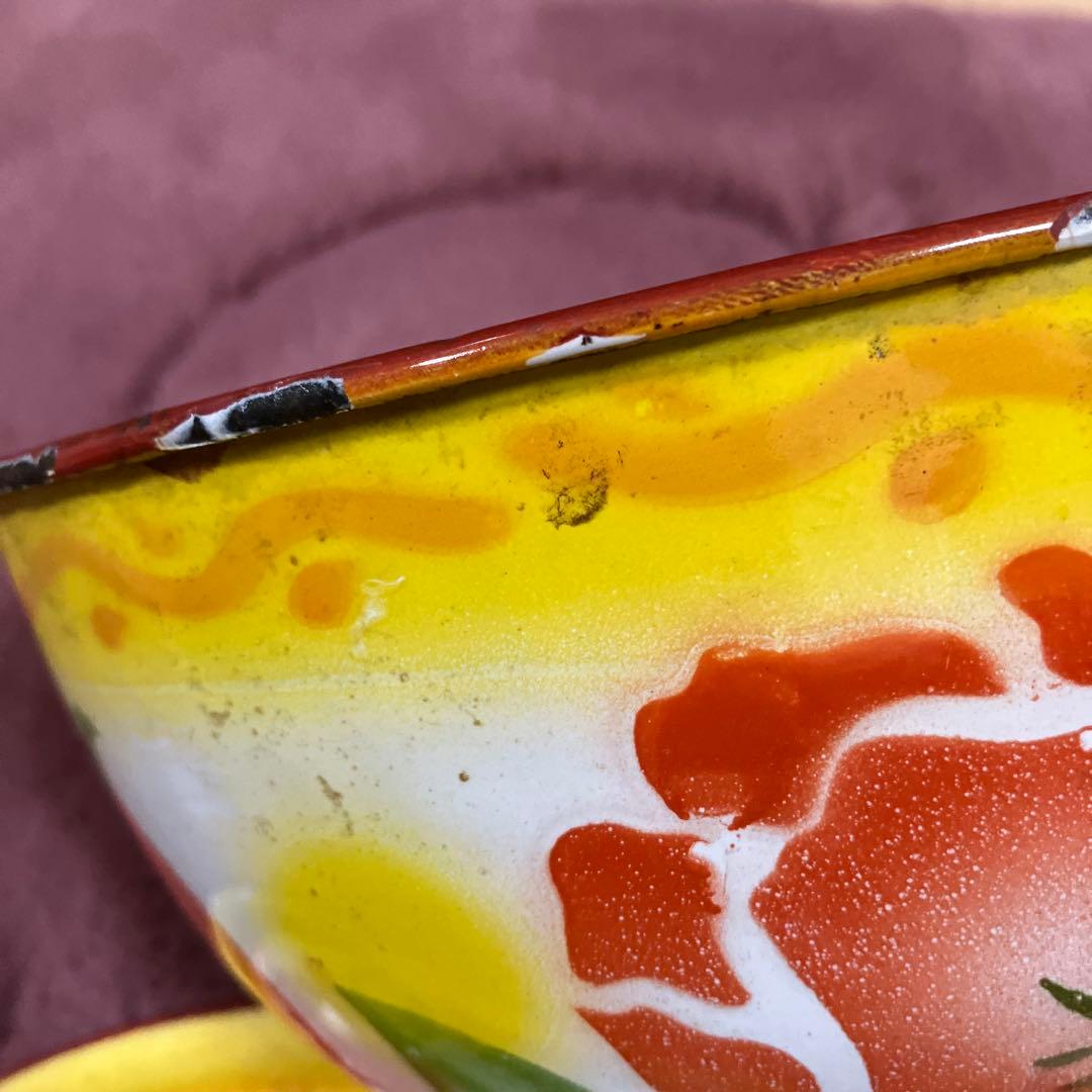 花柄ボウルセット 蓋付き 大中　ホーロー　アンティーク　ビンテージ