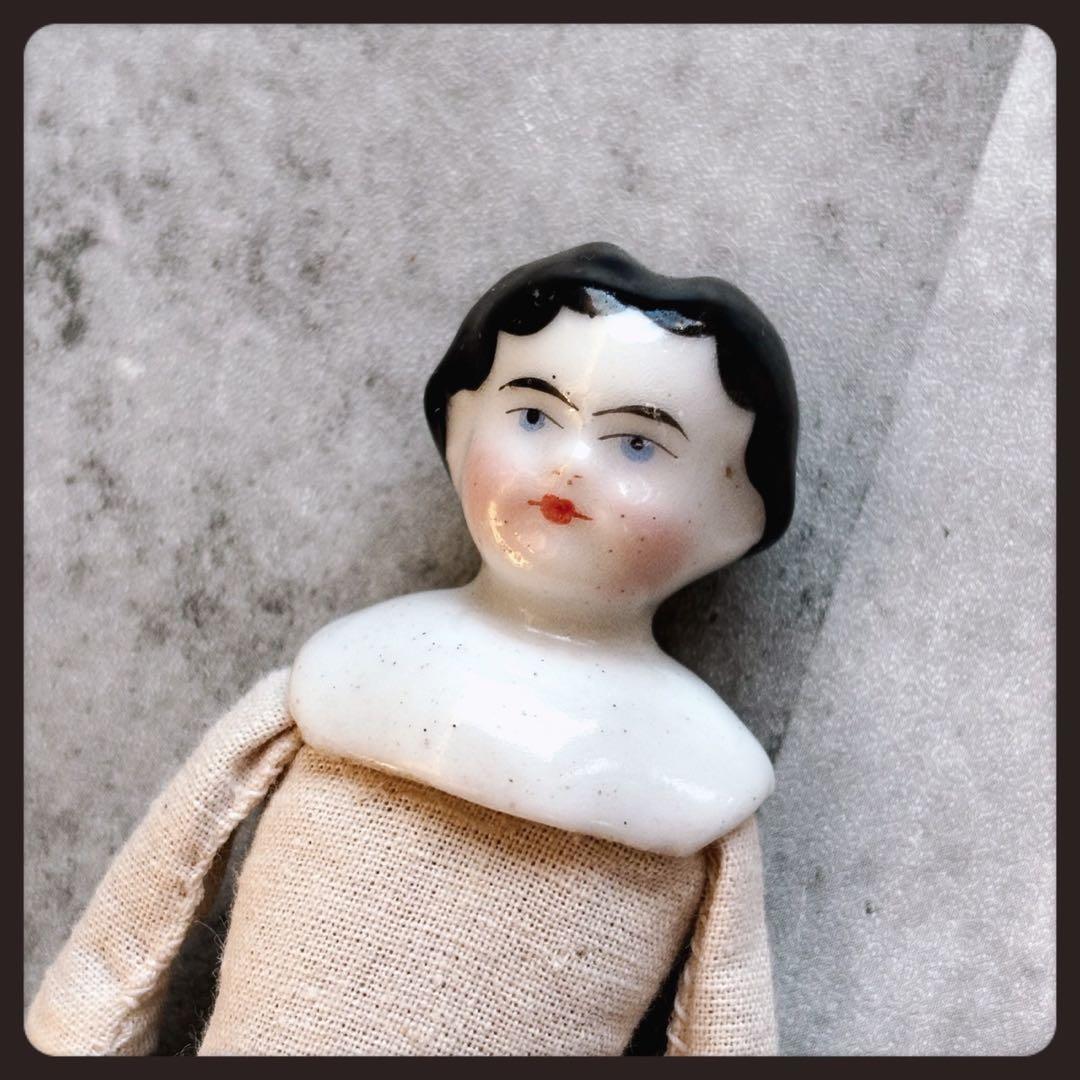 レアアンティーク チャイナヘッドドール　フラットトップ ビスクドール