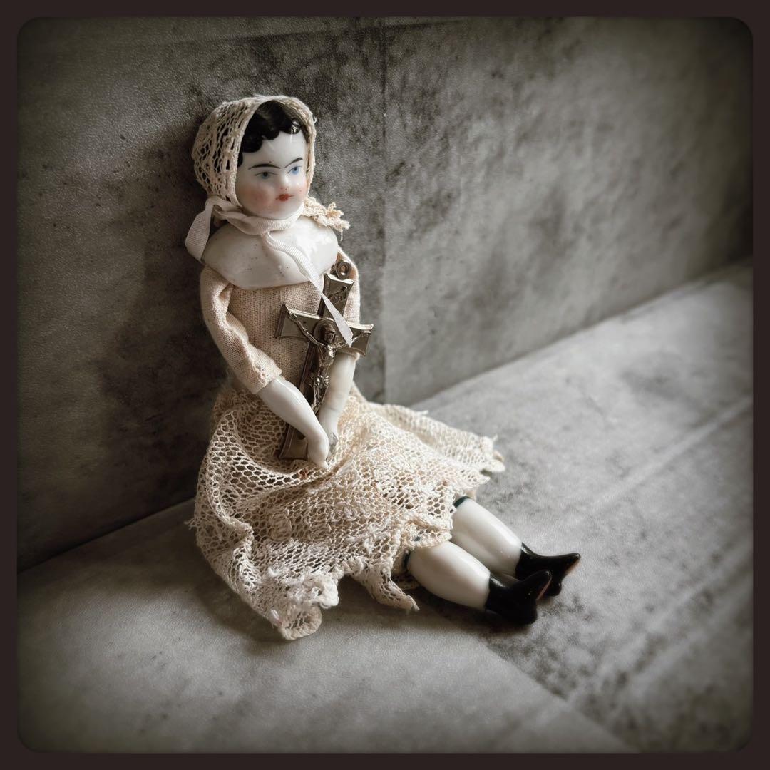 レアアンティーク チャイナヘッドドール　フラットトップ ビスクドール