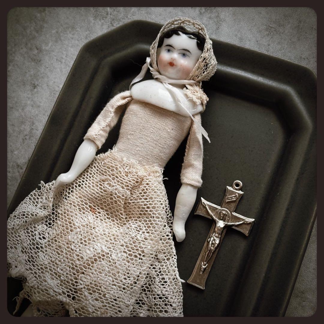 レアアンティーク チャイナヘッドドール　フラットトップ ビスクドール