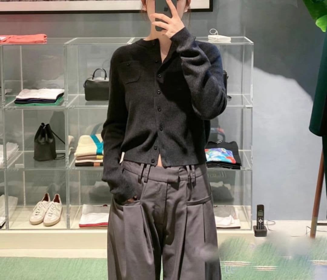 CABaN コットンカシミヤ クルーネックカーディガン チャコールグレー xs