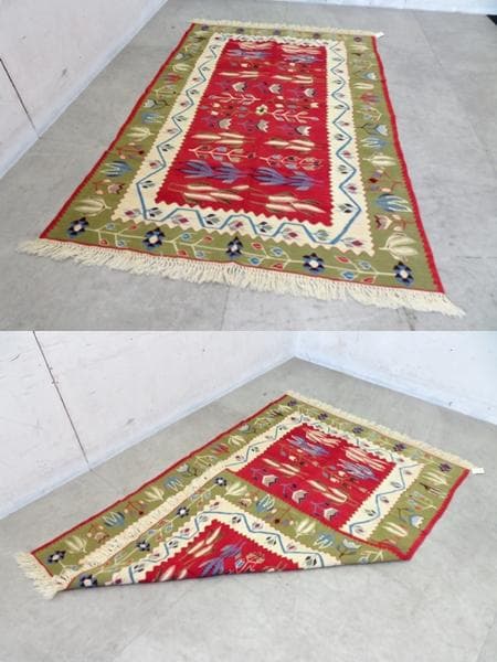 デッドストック■キリム■トルコ製■ラグマット■絨毯■ウール■手織り■平織り■