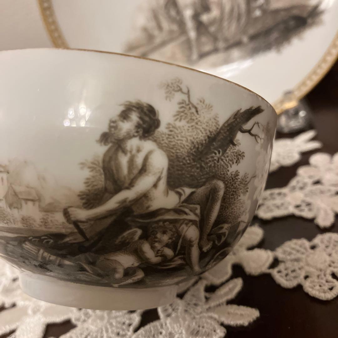 アンティークマイセン マルコリーニ期　グリザイユ　アポロとダフネ神話図CS