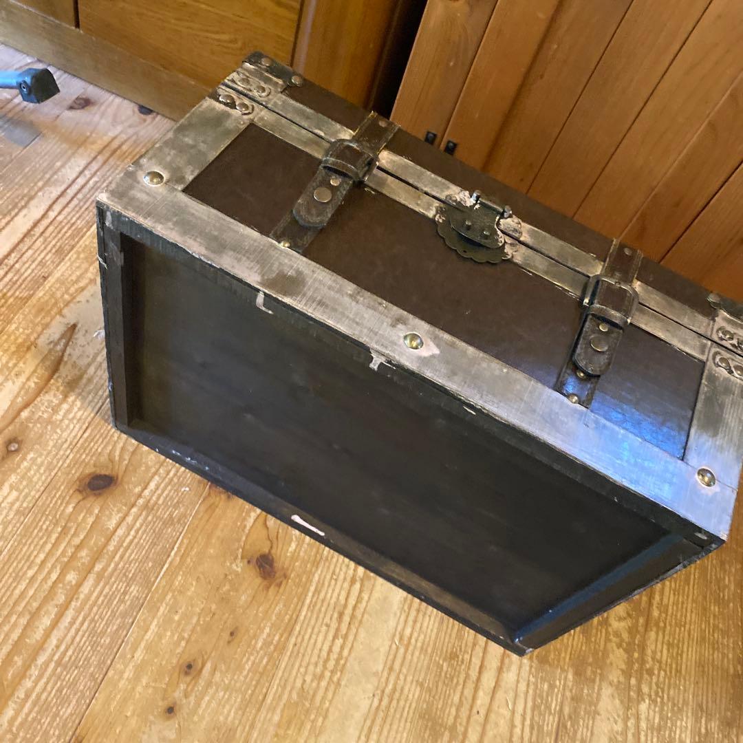 アンティーク調　レザー木箱　革張り　ケース　ボックス　蓋付き　トランク風