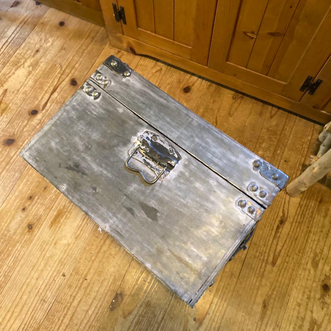 アンティーク調　レザー木箱　革張り　ケース　ボックス　蓋付き　トランク風