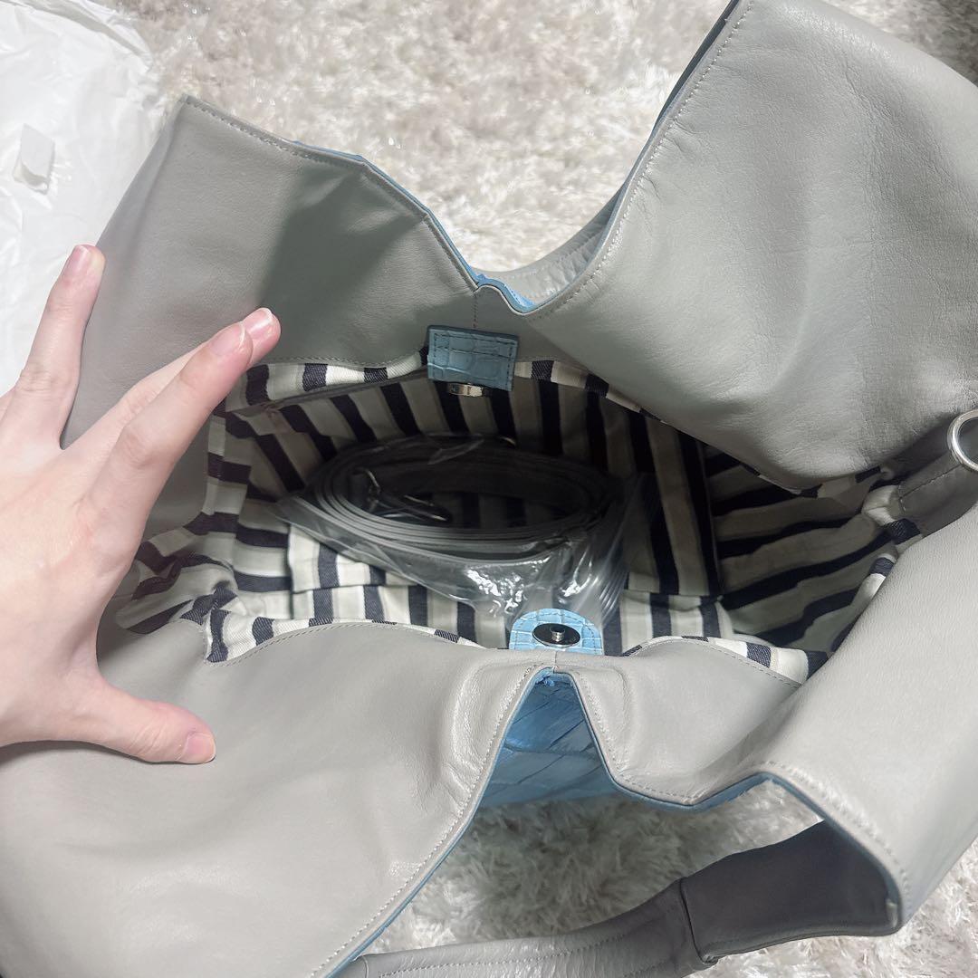 【美品】CÉLENCEE セレンシー 青 クロコダイル ハンドバッグ ※袋付き