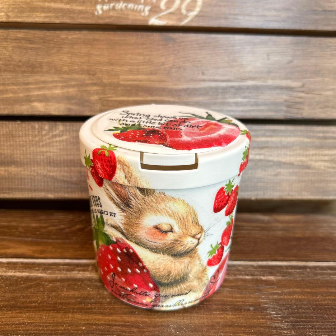 売切れ　リメイク　綿棒ケース　 大きな苺とおねむなうさぎさん