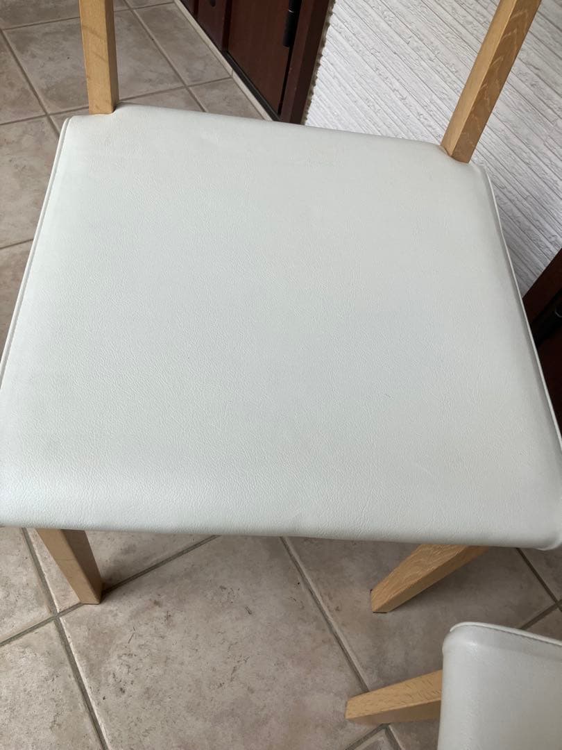 ナチュラル木製チェア ◉2脚セット 合皮ホワイト座面 ダイニングチェア