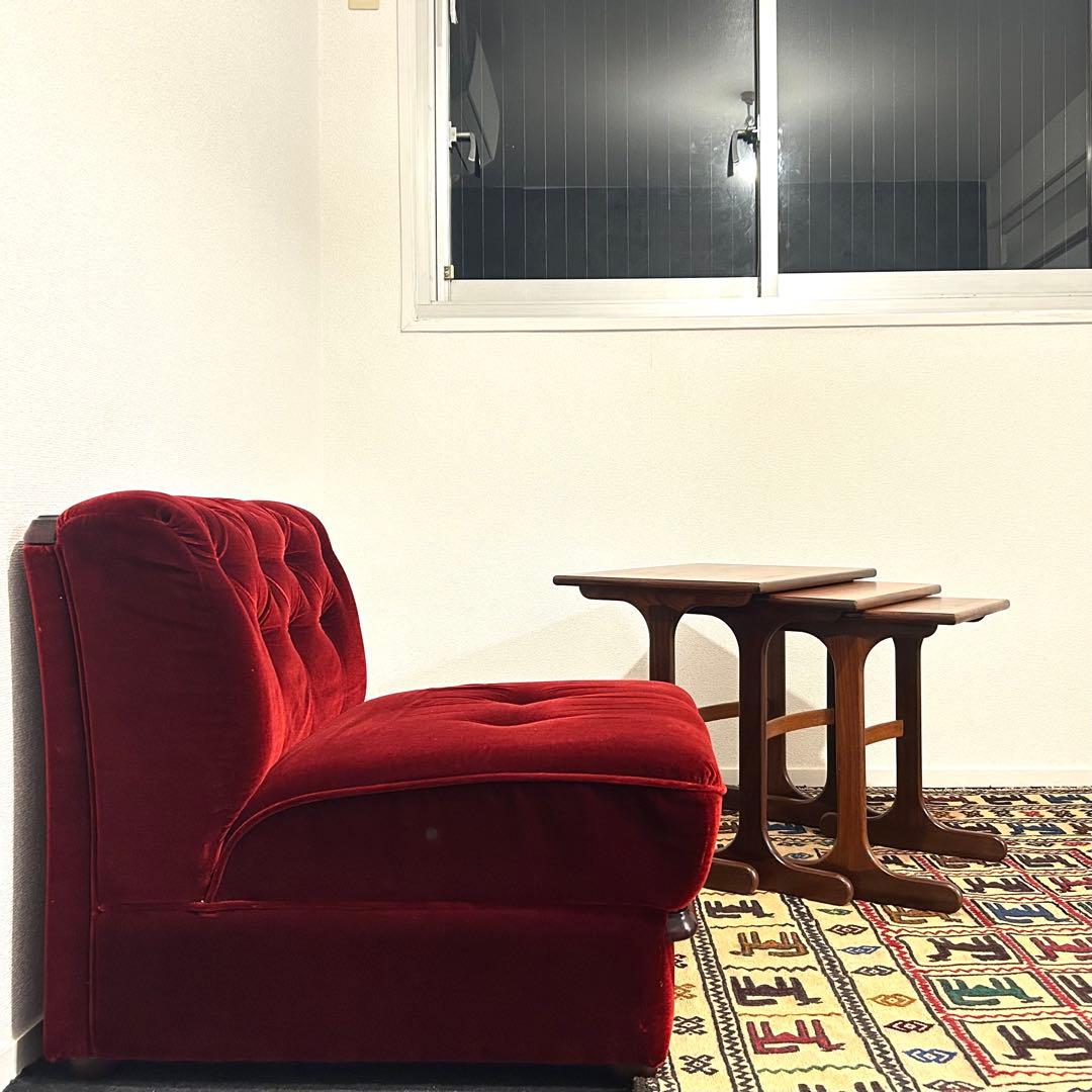 【1980's vintage】ベルベット チェスターフィールド 1Pソファ