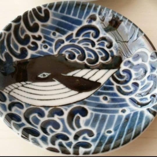 新品4枚セット　美濃焼　白波くじら　10cm小皿