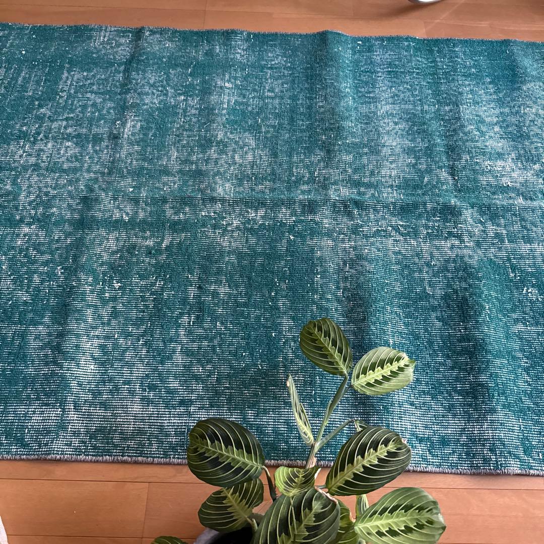 102.5×190 深みあるグリーン　ワンカラーラグ　トルコヴィンテージラグ