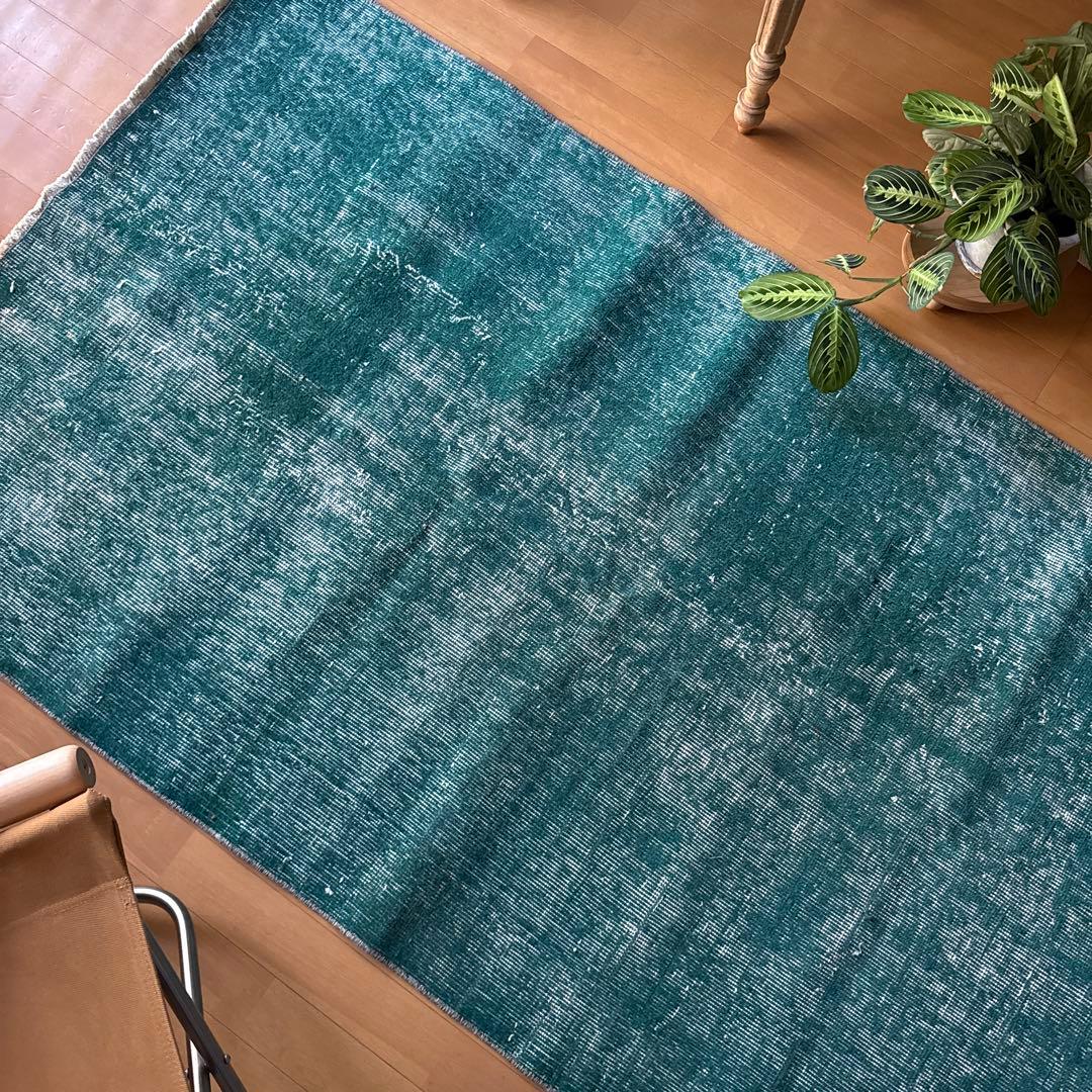 102.5×190 深みあるグリーン　ワンカラーラグ　トルコヴィンテージラグ