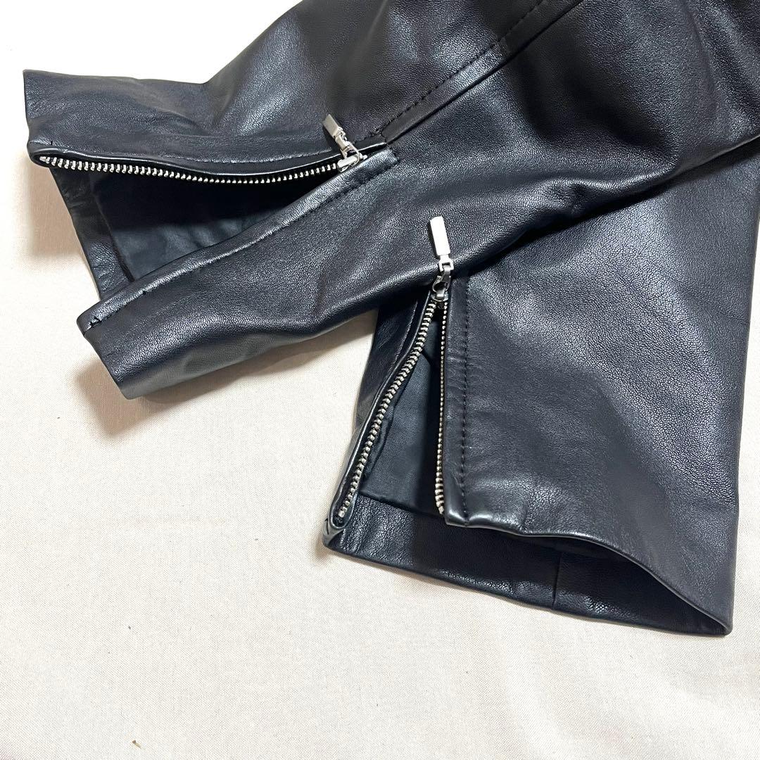 美品　アンタイトル　ラムレザージャケット　シングルライダース　ノーカラー　2XL