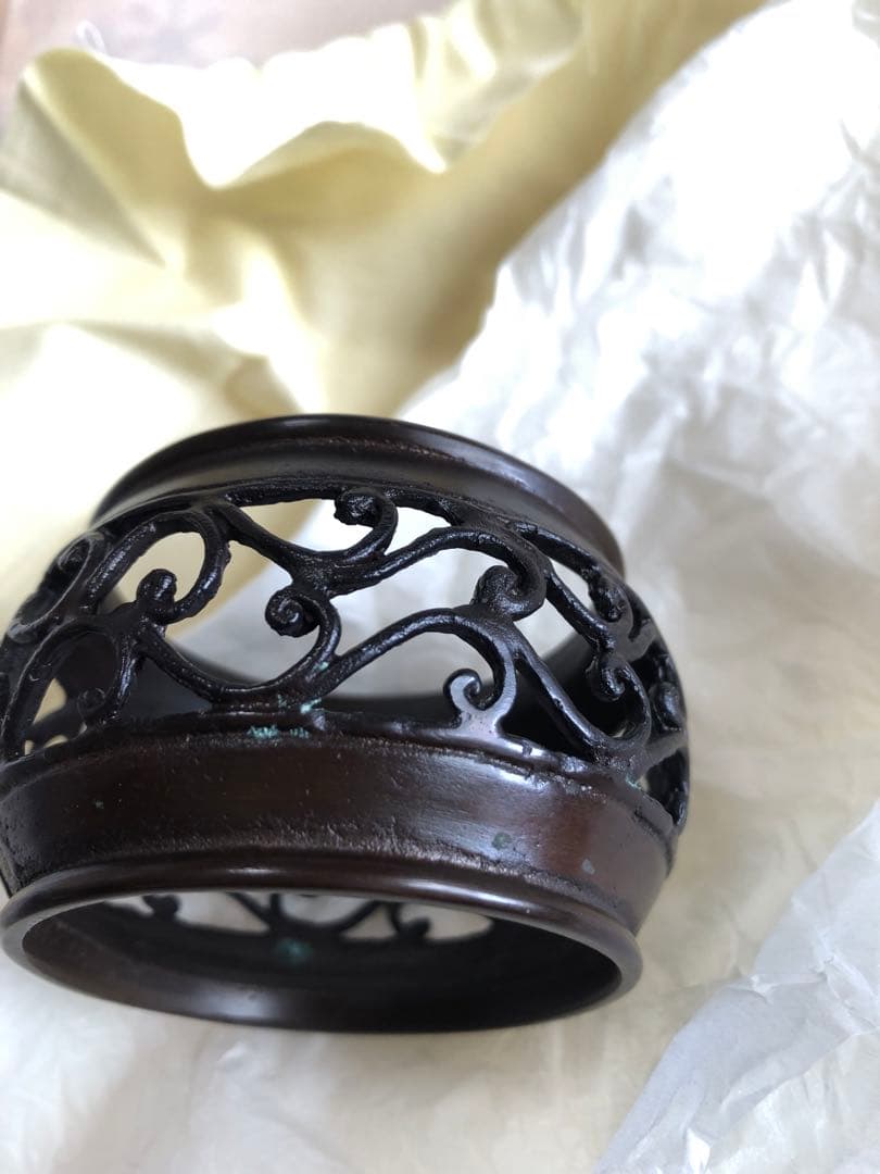 蠟型　唐草透　蓋置　金森紹栄氏造　共箱入