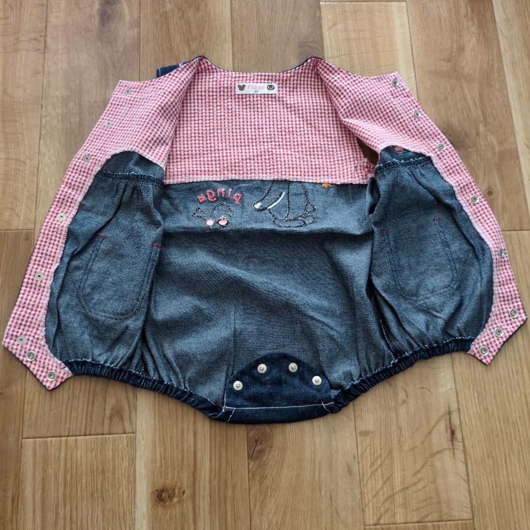 90サイズ　ピングー　フード付Ｔシャツ・デニムカバーオールセット　PINGU