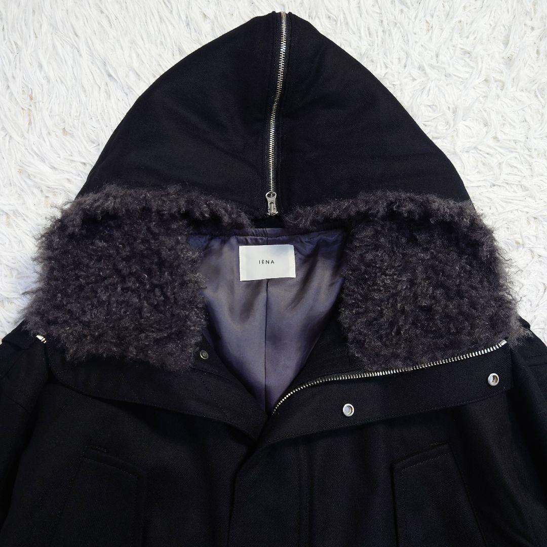 IENA　イエナ　2024AW　ファー付モッズコート　ウール素材　黒　38　M