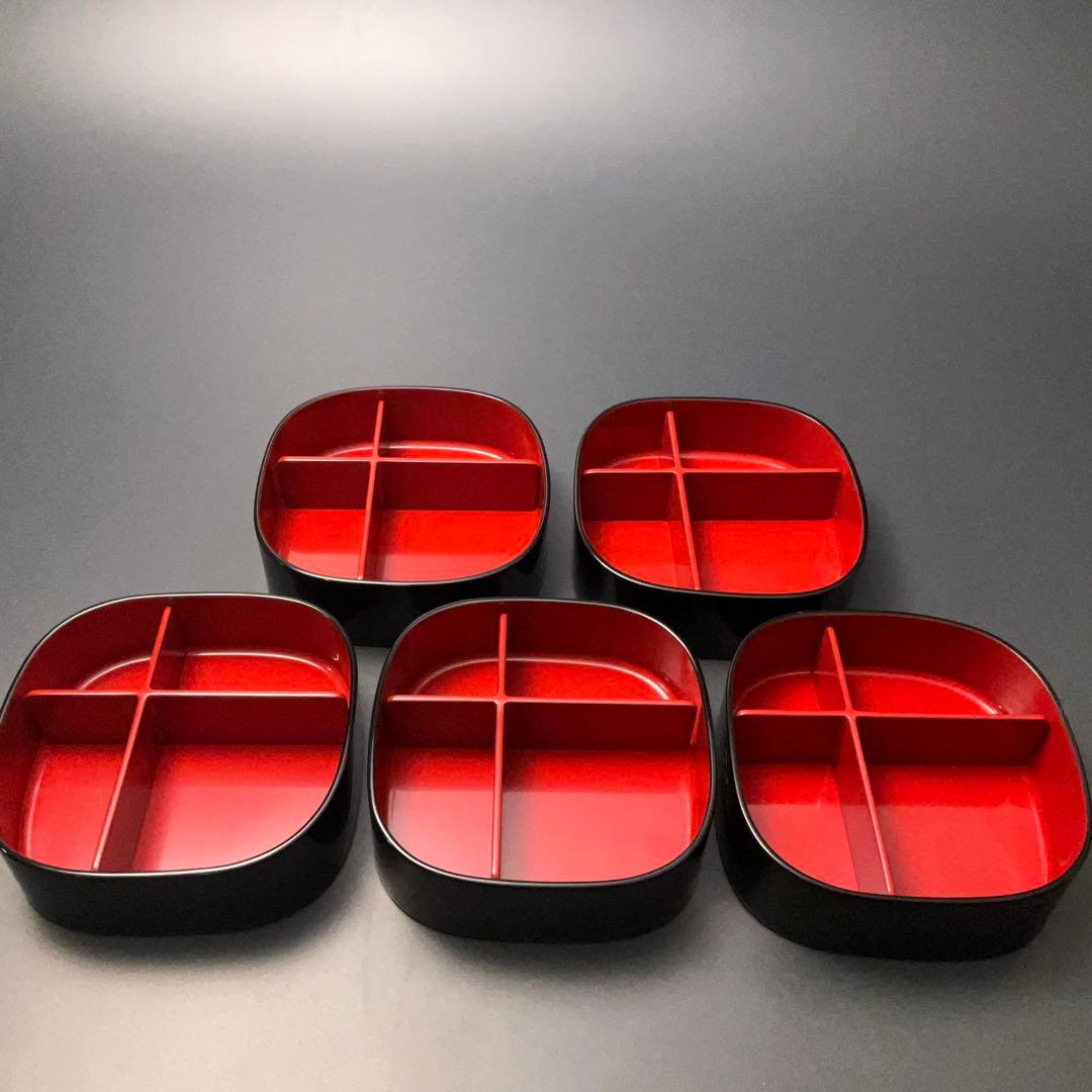 輪島　漆塗　千羽鶴沈金　弁当箱５組　三谷吾一　共箱　仕切り付き　R1325ル