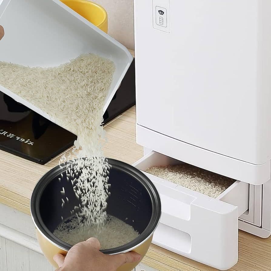 米びつ ホワイト 15℃ 空気循環機能 計量米びつ コンパクト米櫃 冷却米びつ