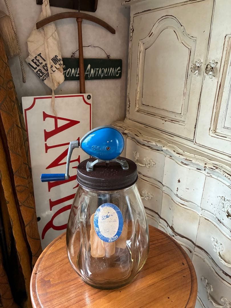 イギリス　アンティーク　バター　メーカー　マヨネーズ　メーカー　チャーン　ブルー