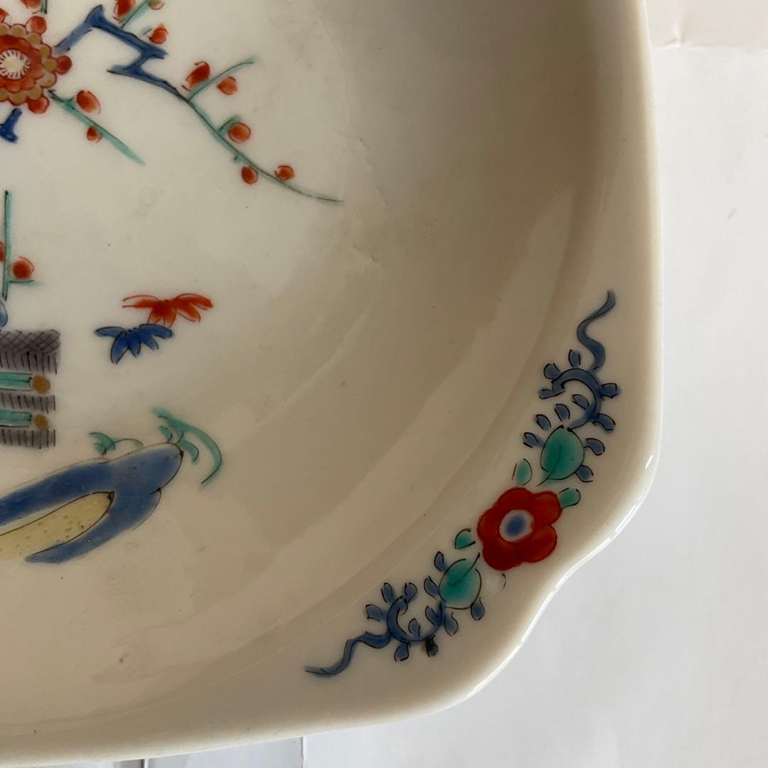 柿右衛門　色絵　梅に柴垣文角皿　五客組　江戸時代後期〜明治時代頃　名品