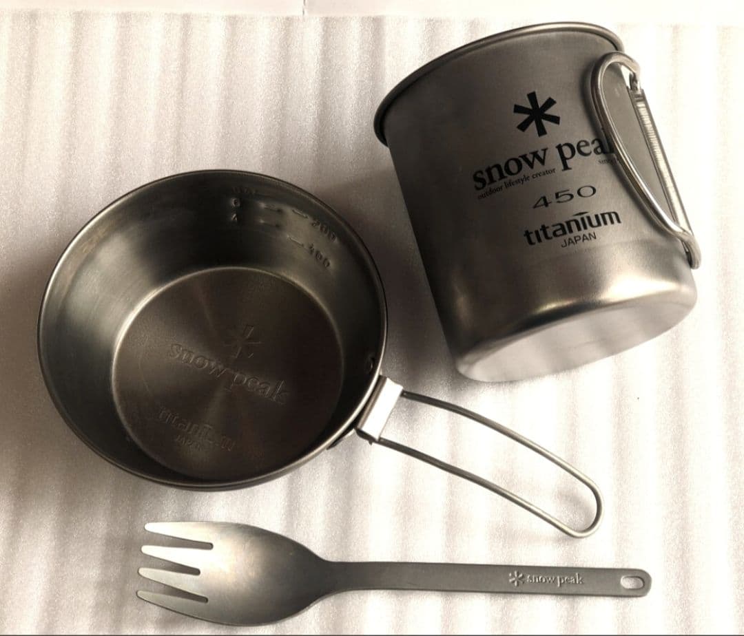 【３点】スノーピーク チタン ワッパー 、旧ロゴ シングルマグ 450、スクー