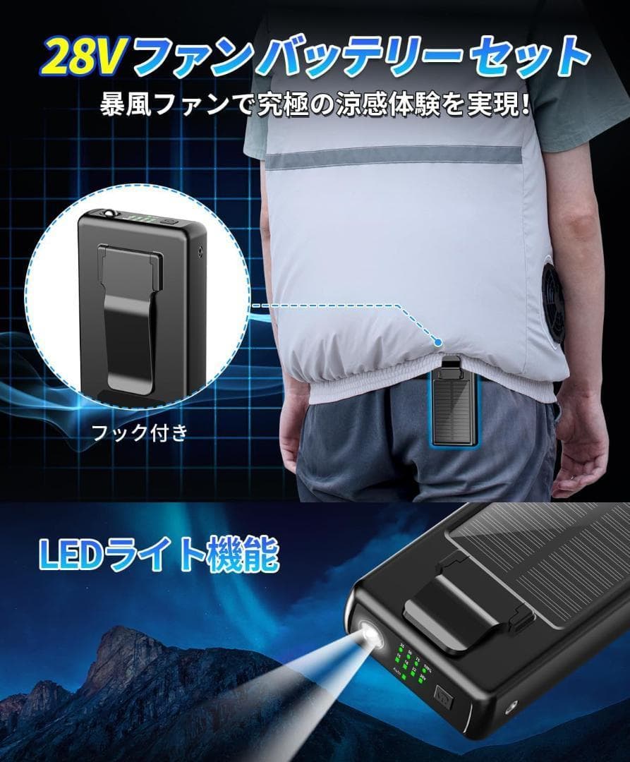 ファン バッテリー セット28V超高出力 30000mAh大容量 5段階風量調