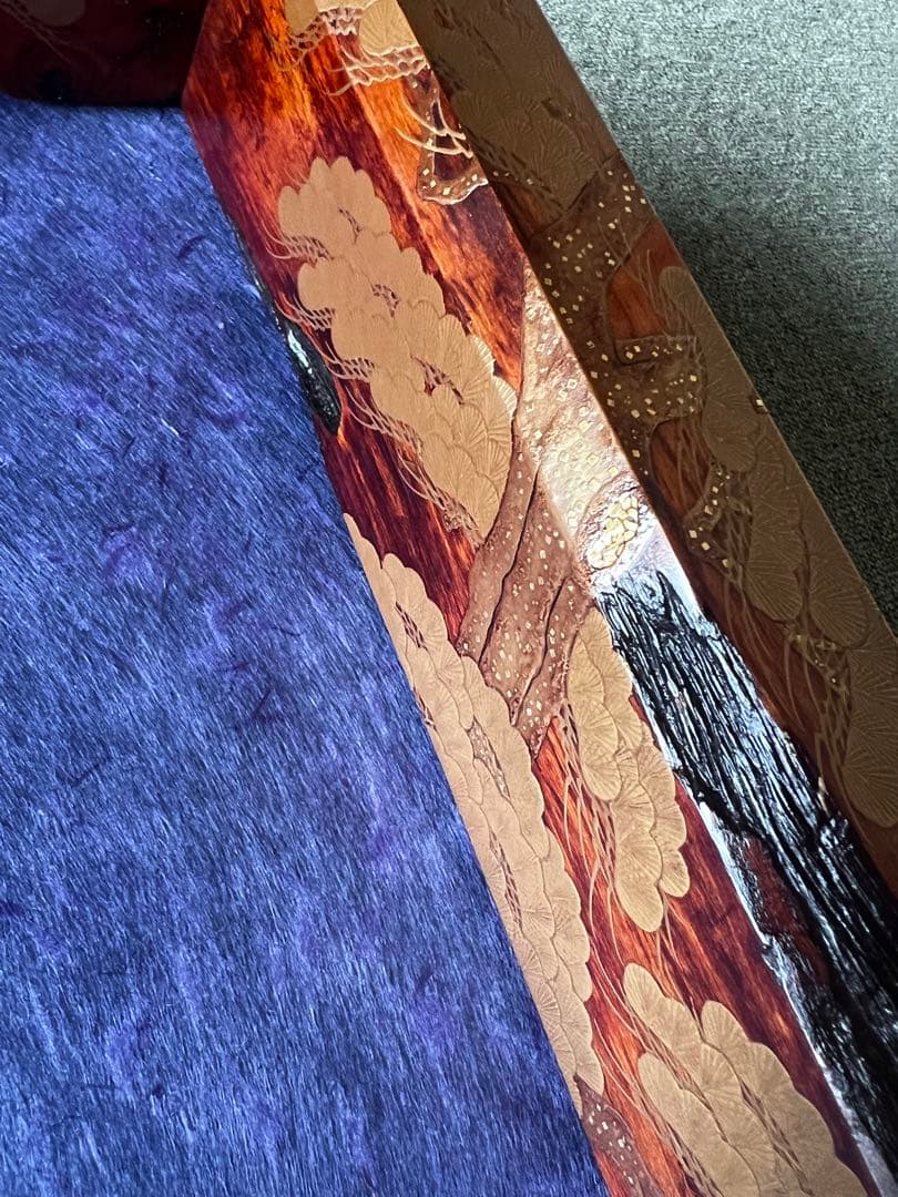 塗師 前端雅峯 老松蒔絵 梅古木 炉縁 共箱 茶道具 共箱 工芸品