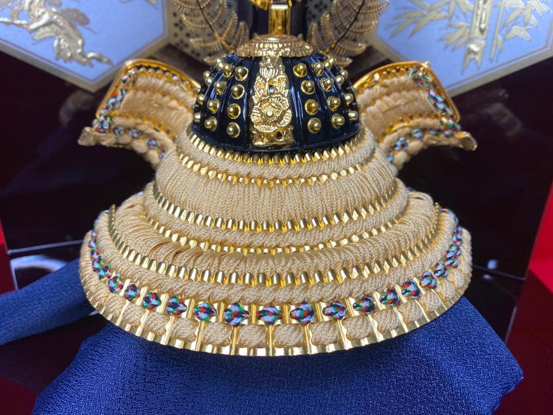 徳川家康　東京久月　五月人形　家紋付き兜飾り収納セット・正絹糸織