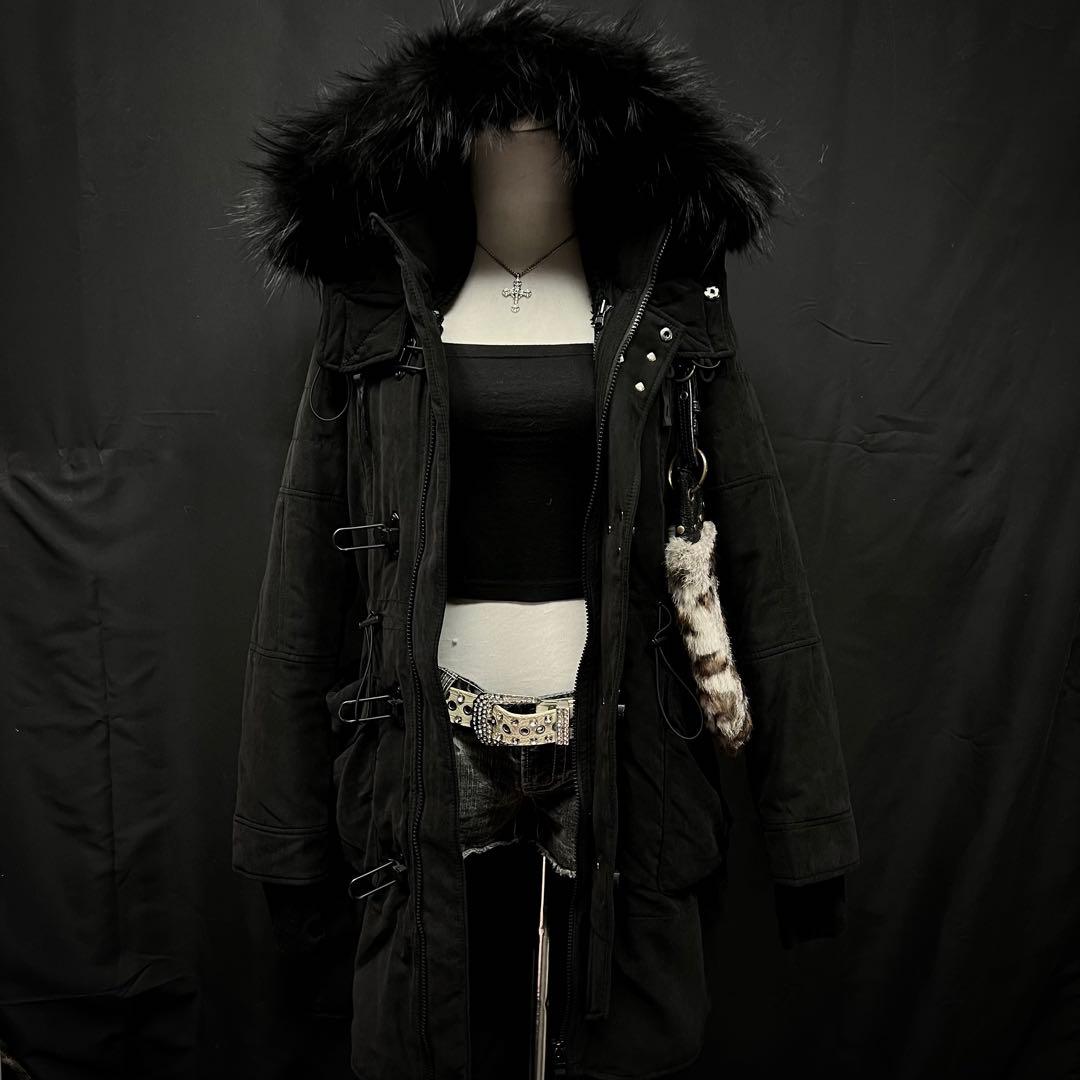 平成ギャル　y2kグランジ　ダークコア　リアルファー付き　モッズコート　N-3B