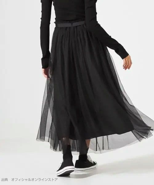 チャコット　ウエストフリルチュールスカート 黒 ＊ ロングスカート　バレエコア