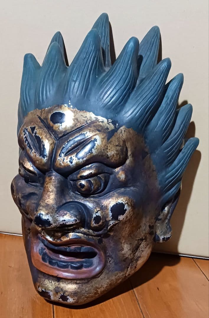 乾漆神楽面 薬師十二神将 代折羅大将 模国宝 ばさら面 壁掛け型 夜叉王