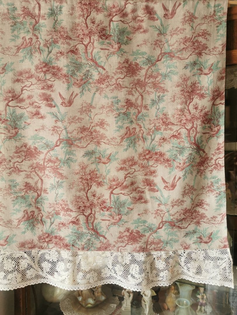 アンティーク 1880年代トワルドジュイ鳥達の森 ミラネーゼレース装飾カーテンβ