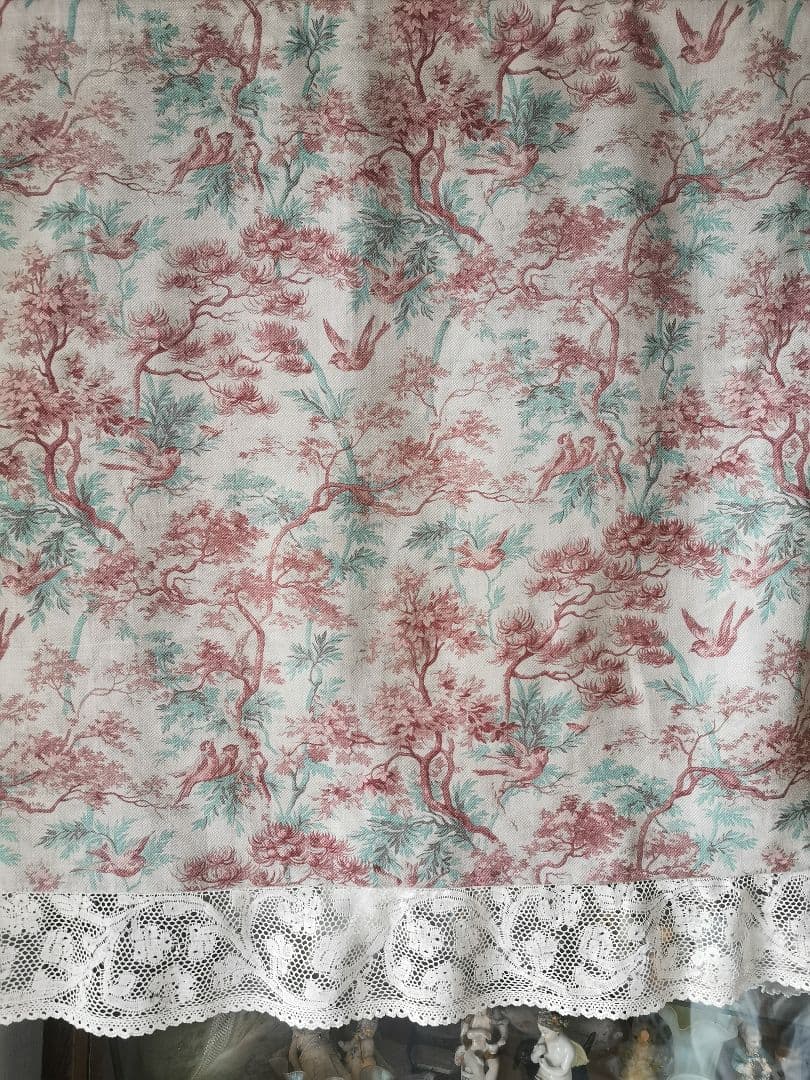 アンティーク 1880年代トワルドジュイ鳥達の森 ミラネーゼレース装飾カーテンβ
