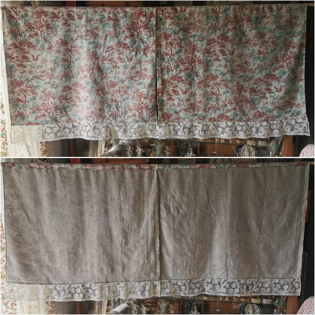 アンティーク 1880年代トワルドジュイ鳥達の森 ミラネーゼレース装飾カーテンβ