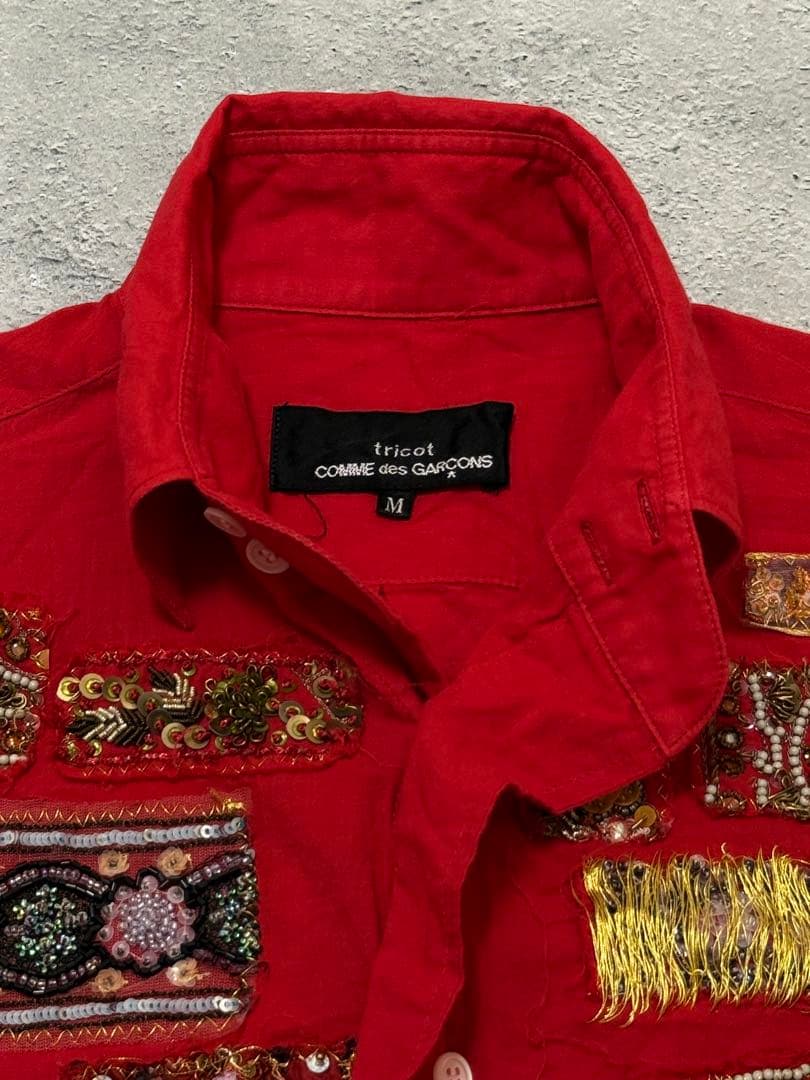 トリココムデギャルソン ビーズ&スパンコール 装飾 シャツ 赤M tricot
