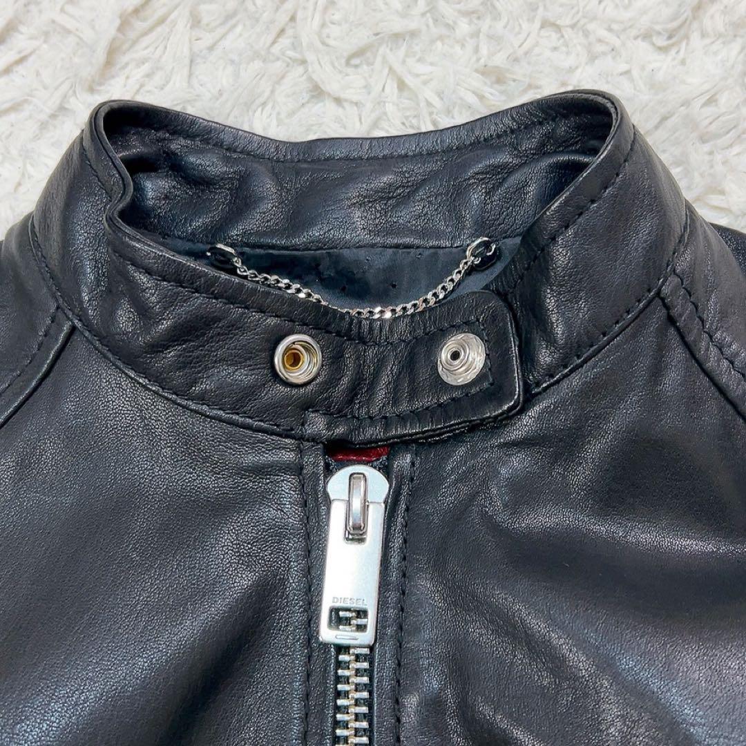 【美品】ディーゼル シングル ライダースジャケット ラムレザー XS ブラック