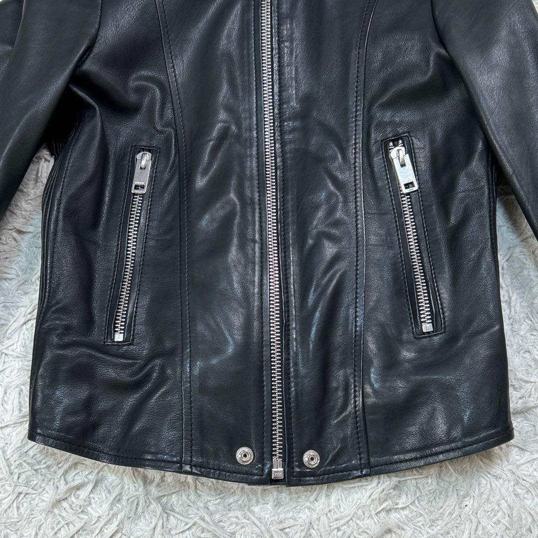 【美品】ディーゼル シングル ライダースジャケット ラムレザー XS ブラック