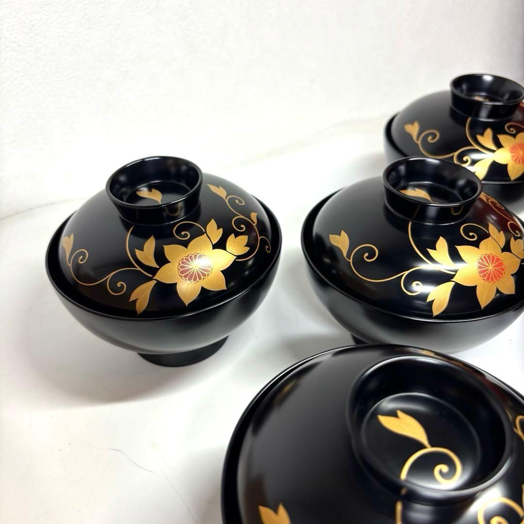 【未使用】　輪島塗　鉄仙蒔絵付 吸物椀五客　木箱付 送料無料