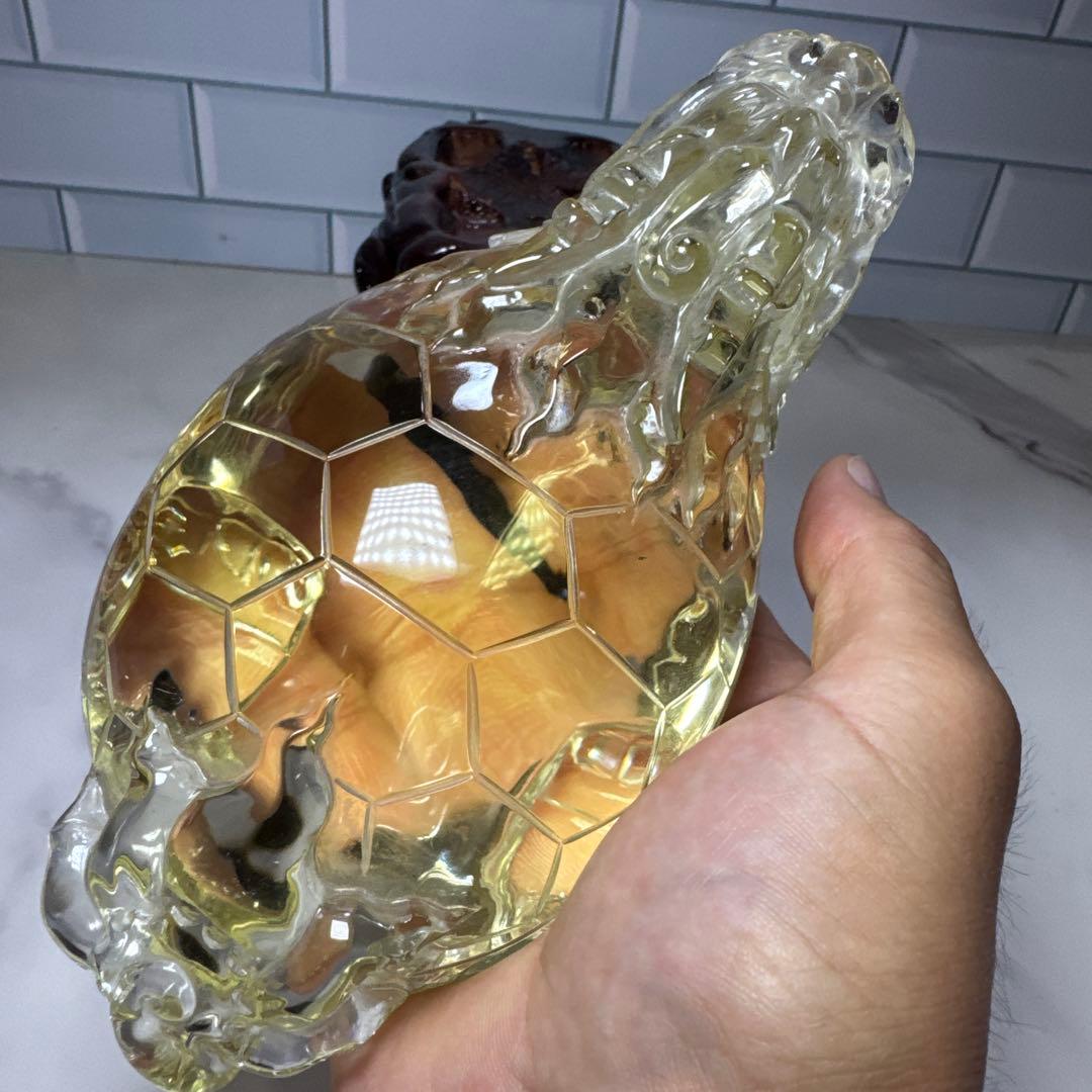 【極上品】超絶クリア　シトリン　ロングイ　龍亀　置物