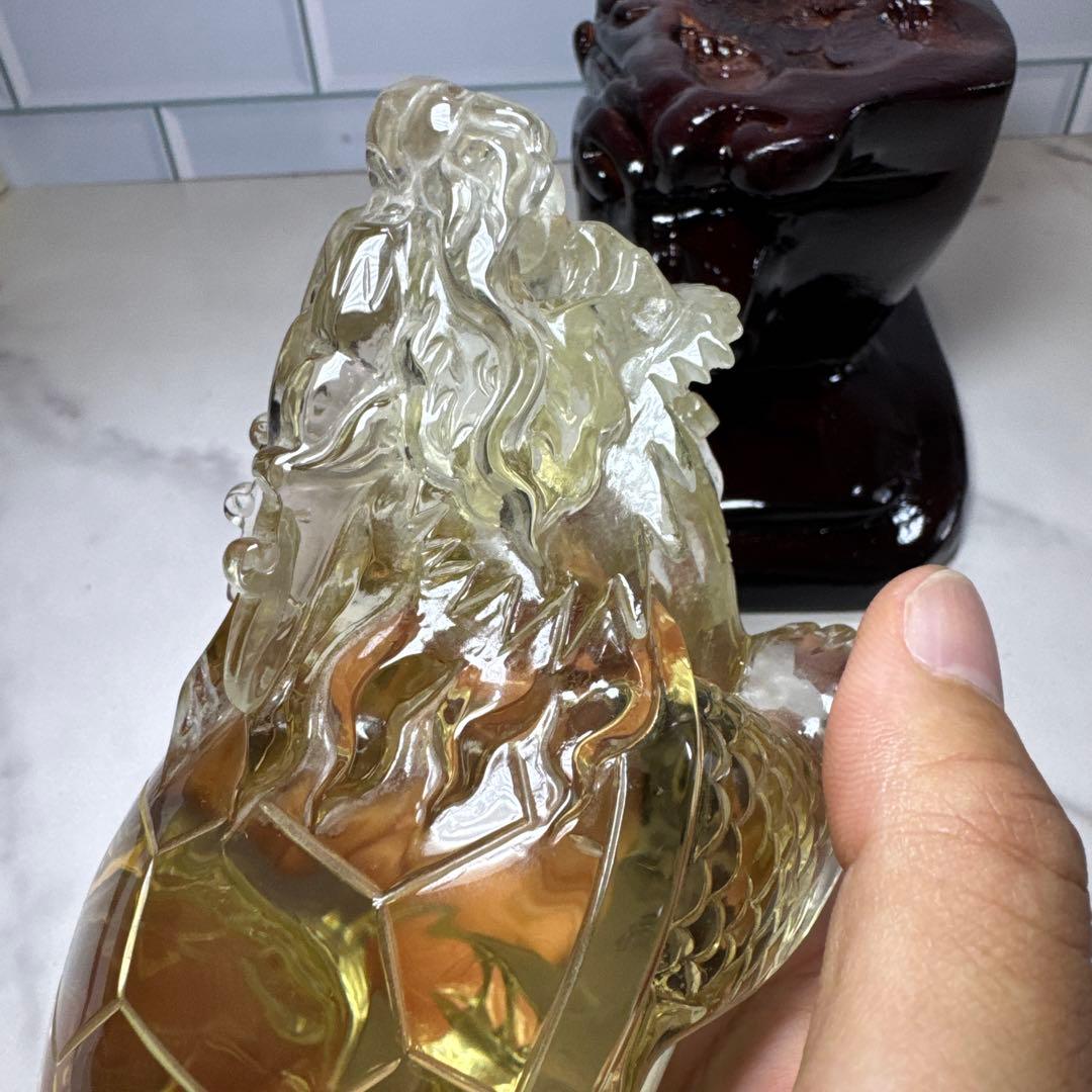 【極上品】超絶クリア　シトリン　ロングイ　龍亀　置物