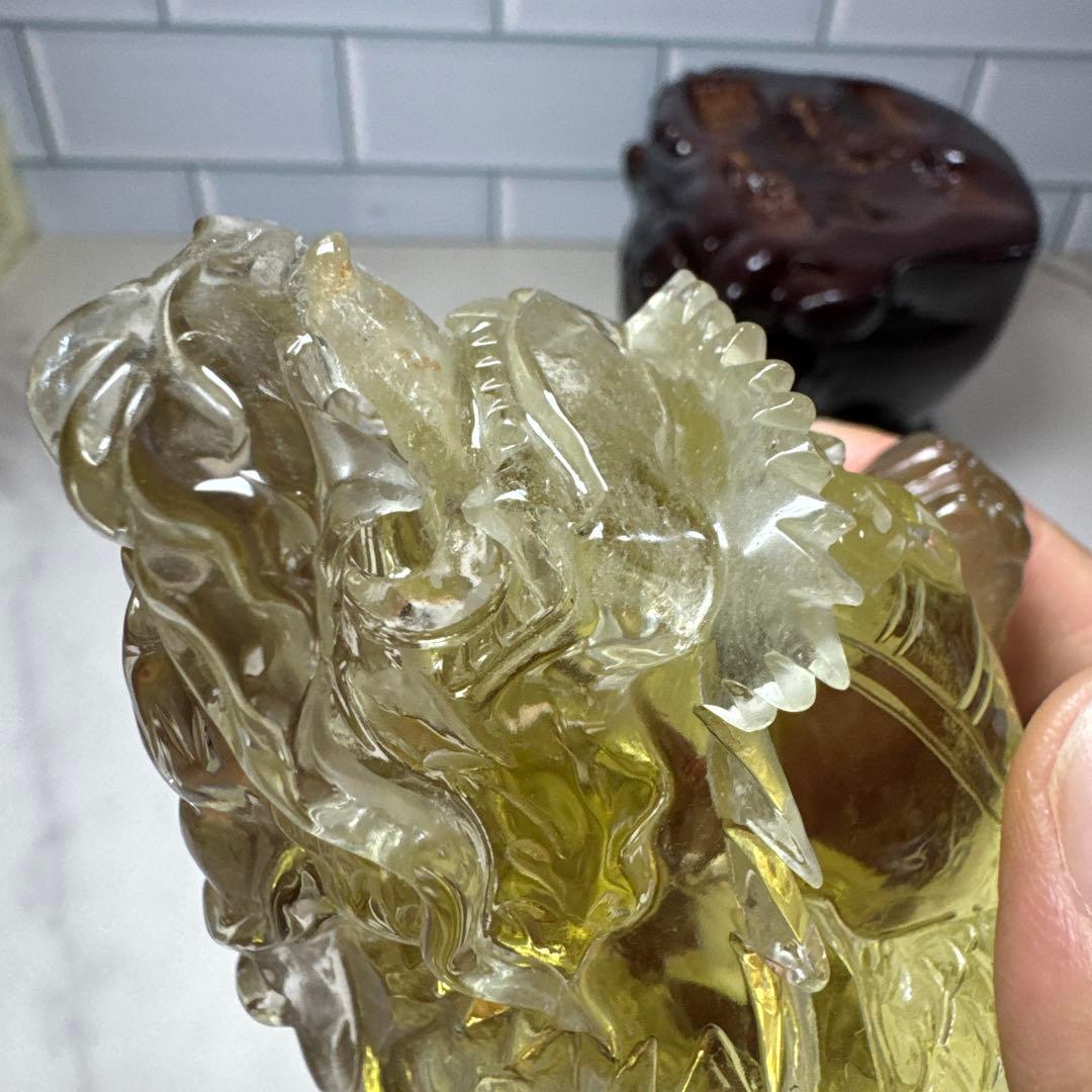 【極上品】超絶クリア　シトリン　ロングイ　龍亀　置物