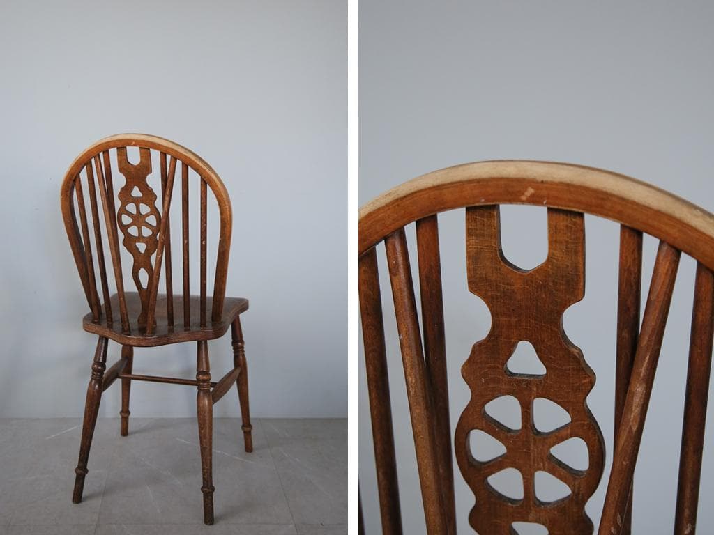 英国アンティーク木製ホイールバックチェア/ダイニングイス/椅子(91-196-1