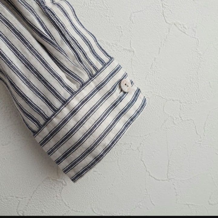 アトリエナルセ atelier naruse トライプリネンバンドカラーシャツ