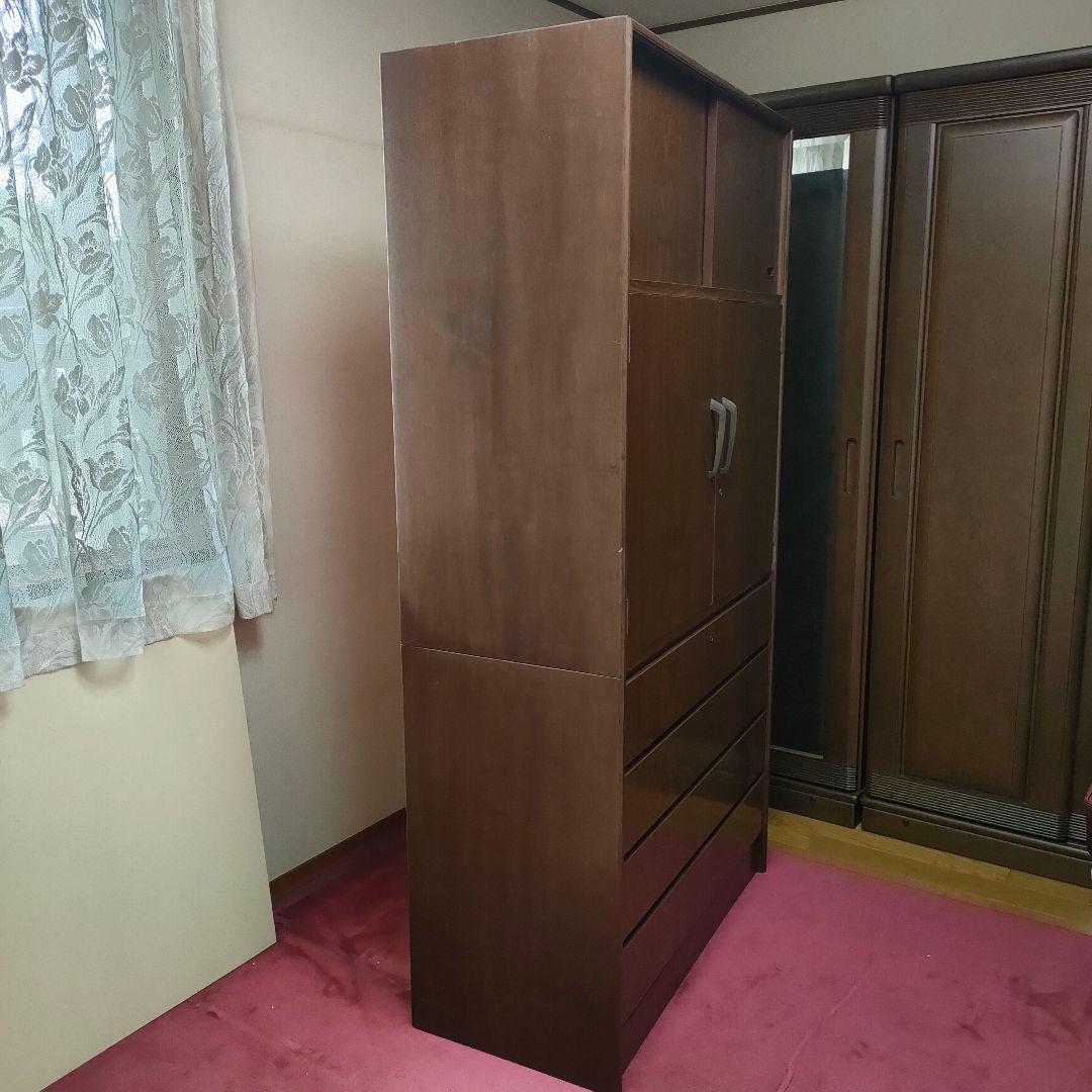 【昭和レトロ】 重ね2段 箪笥 和箪笥 収納箪笥 2扉 4引き出しブラウン