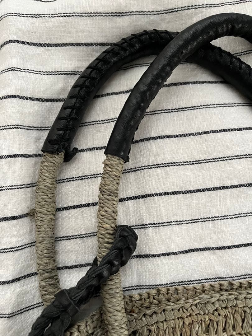 IENA購入　a. グレーカーキラフィアかご　ショルダー