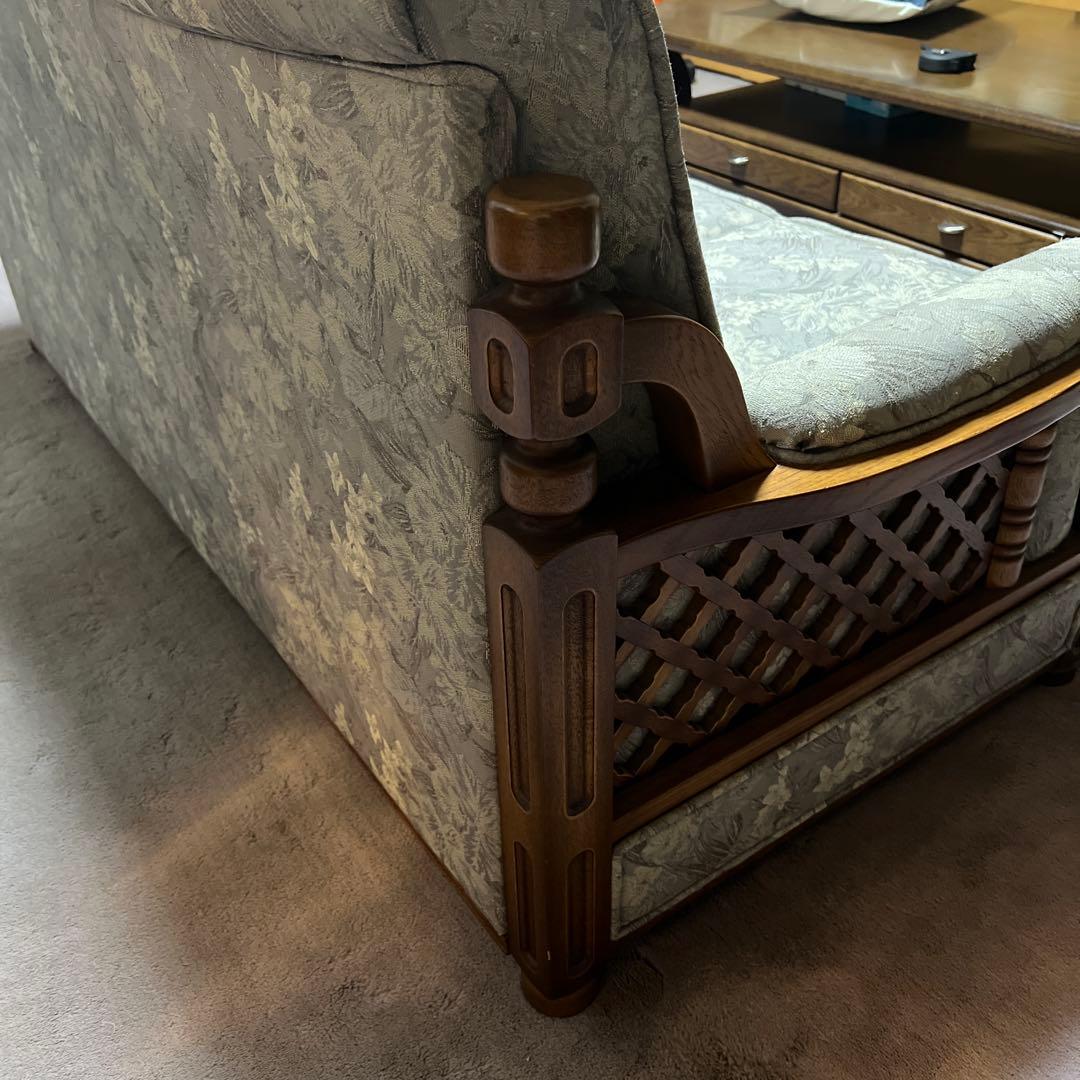 【昭和レトロ】花柄布製3人掛けソファ【アンティーク家具】