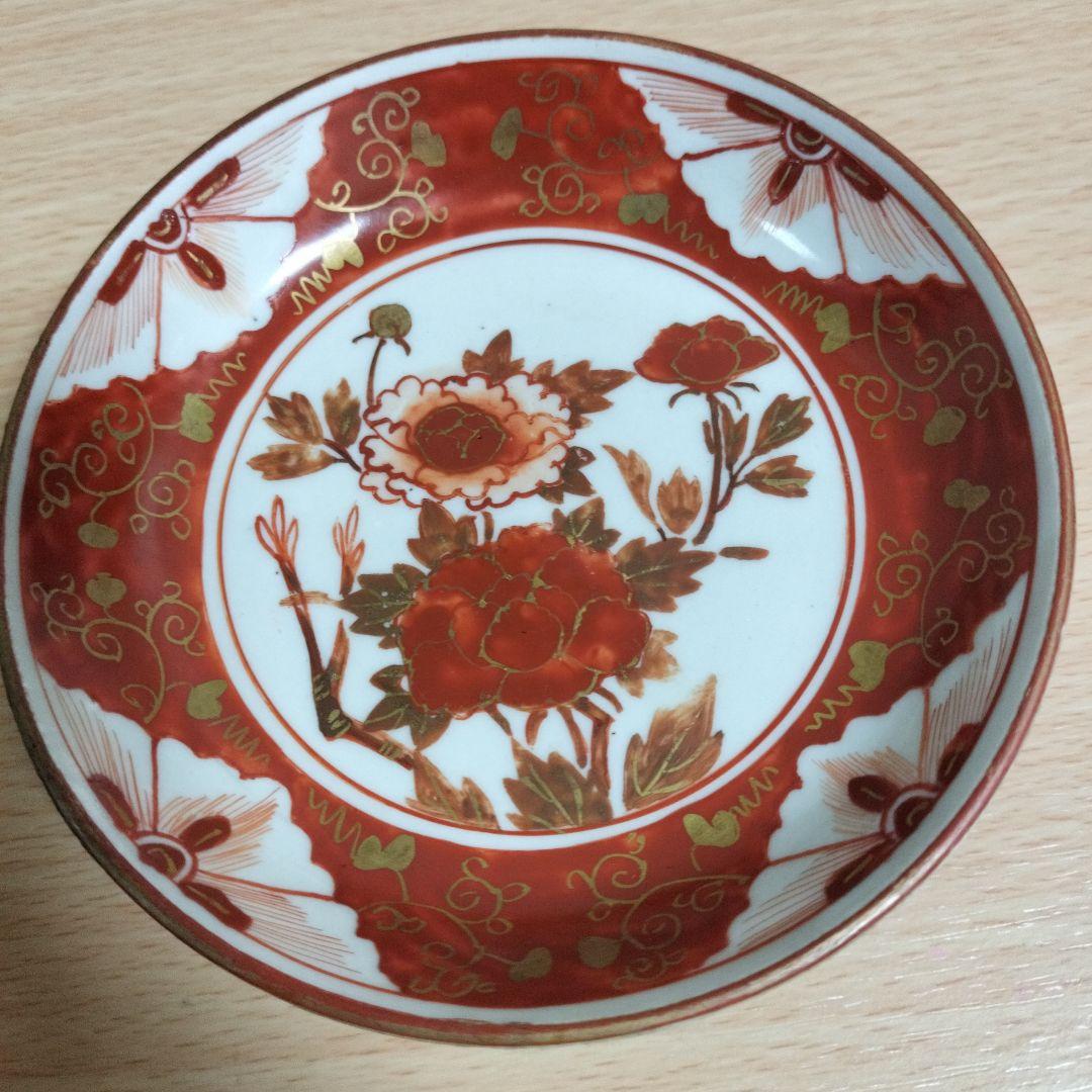 明治時代の九谷焼　金彩赤絵小皿4枚　ヴィンテージ食器