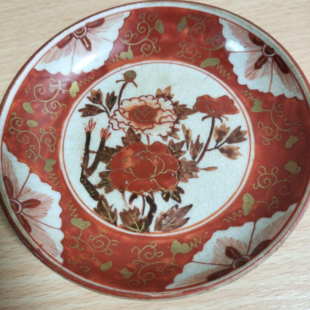 明治時代の九谷焼　金彩赤絵小皿4枚　ヴィンテージ食器