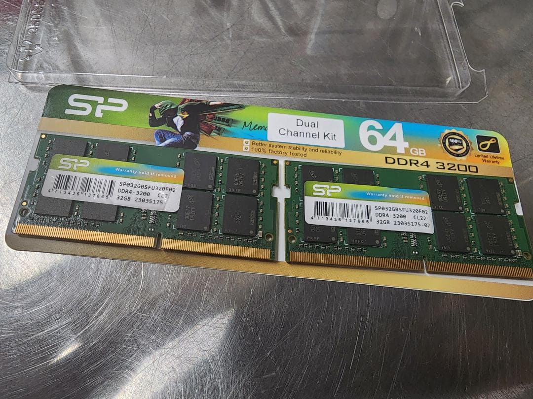 SP シリコンパワー 32GBが2枚で64GB DDR4 3200MHz メモリ